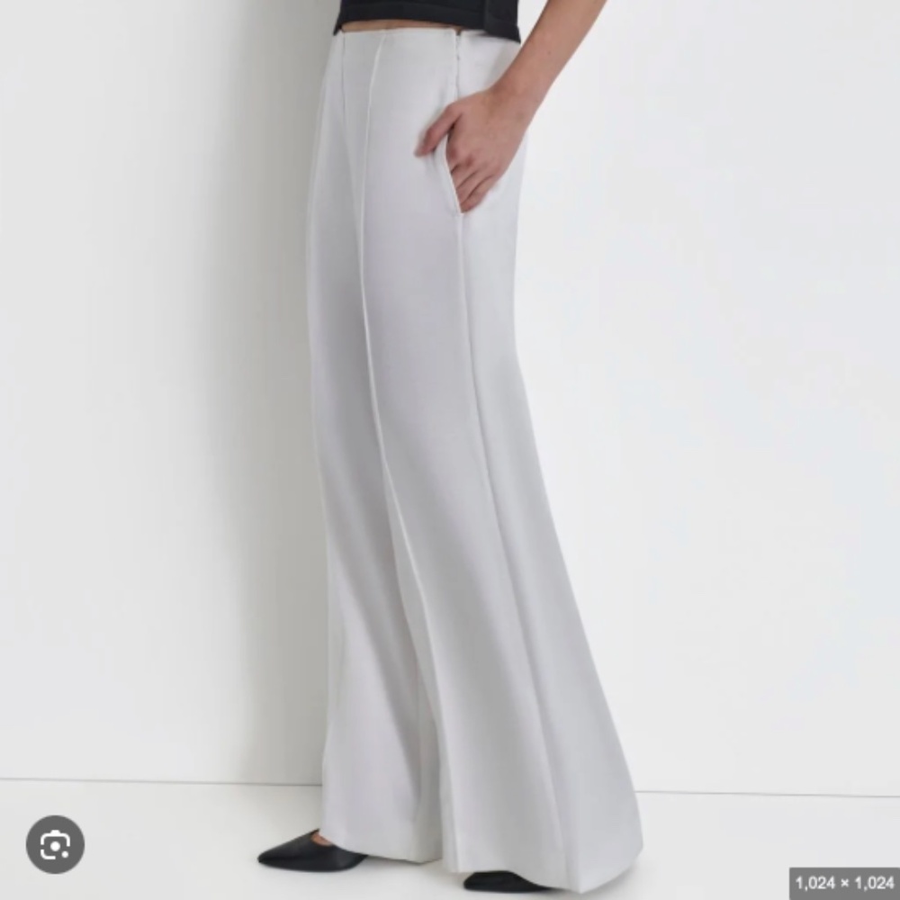 NWT DKNY High-Rise Wide-Leg Pintuck Pants – Winter White/Cream (Size 10)